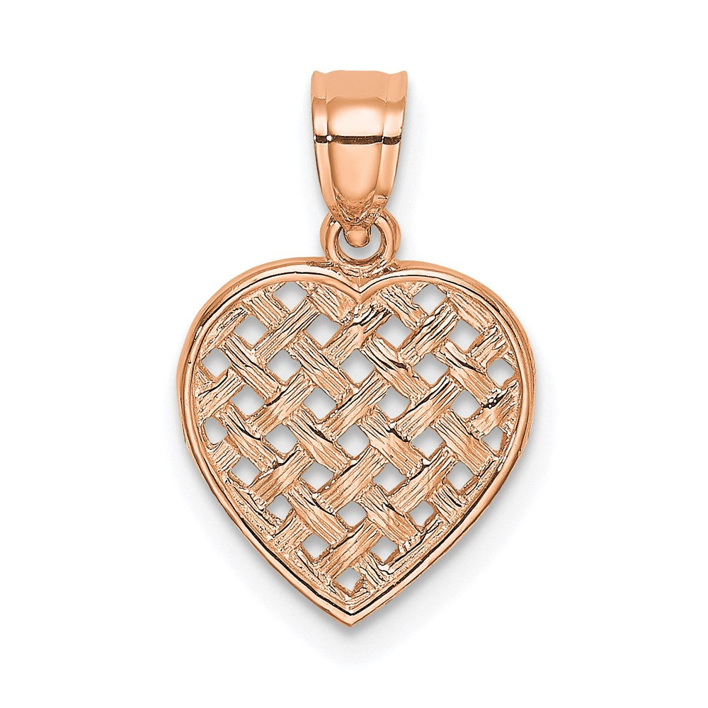 14K Rose Gold Polished Cut-Out And Textured Woven Heart Charm