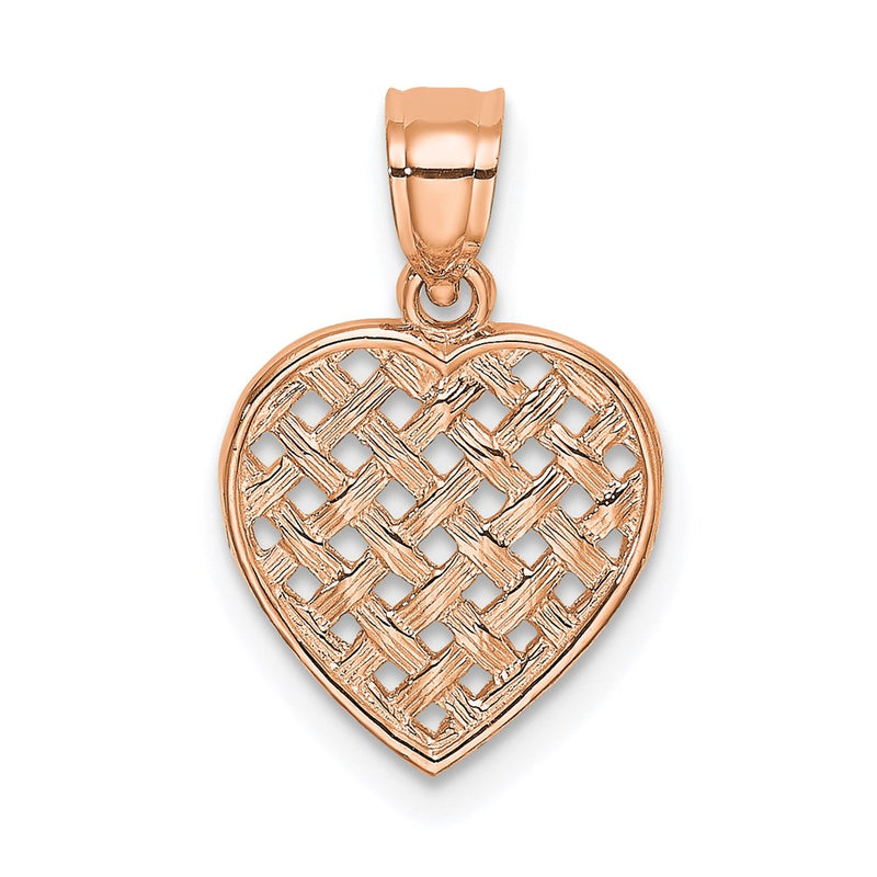 14K Rose Gold Polished Cut-Out And Textured Woven Heart Charm