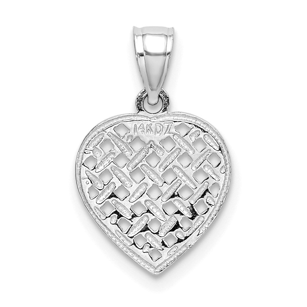 14K White Gold Cut-Out And Textured Woven Heart Charm