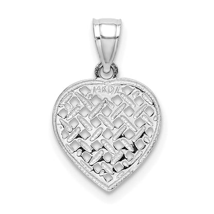 14K White Gold Cut-Out And Textured Woven Heart Charm