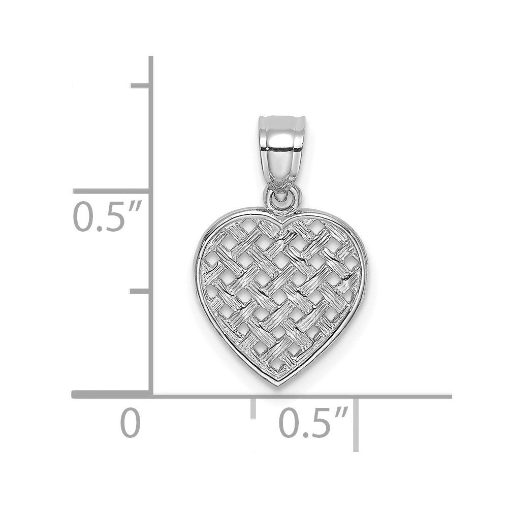 14K White Gold Cut-Out And Textured Woven Heart Charm