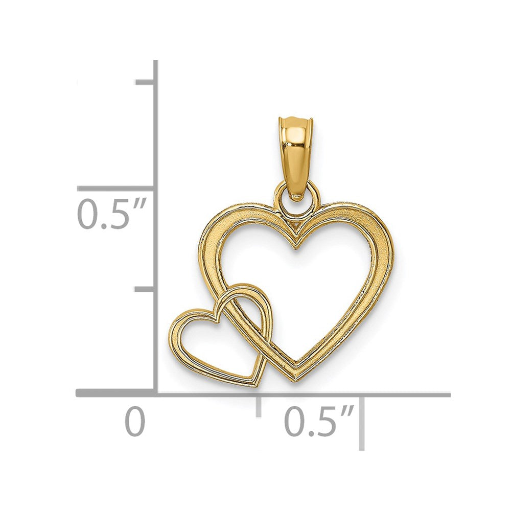 14K Yellow Gold Flat Two Hearts Intertwined Charm