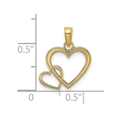 14K Yellow Gold Flat Two Hearts Intertwined Charm