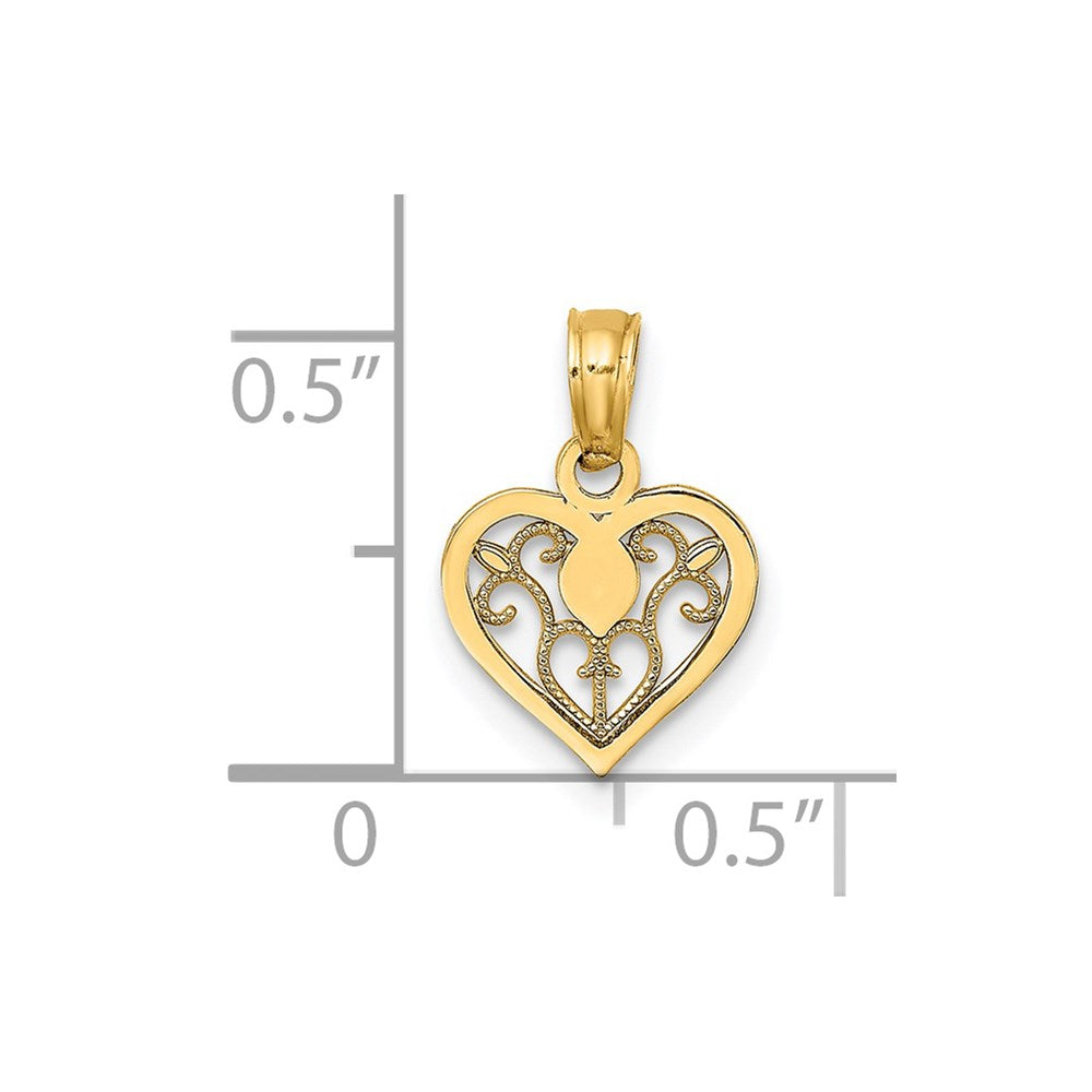 14K Yellow Gold Polished Filigree Heart Pendant