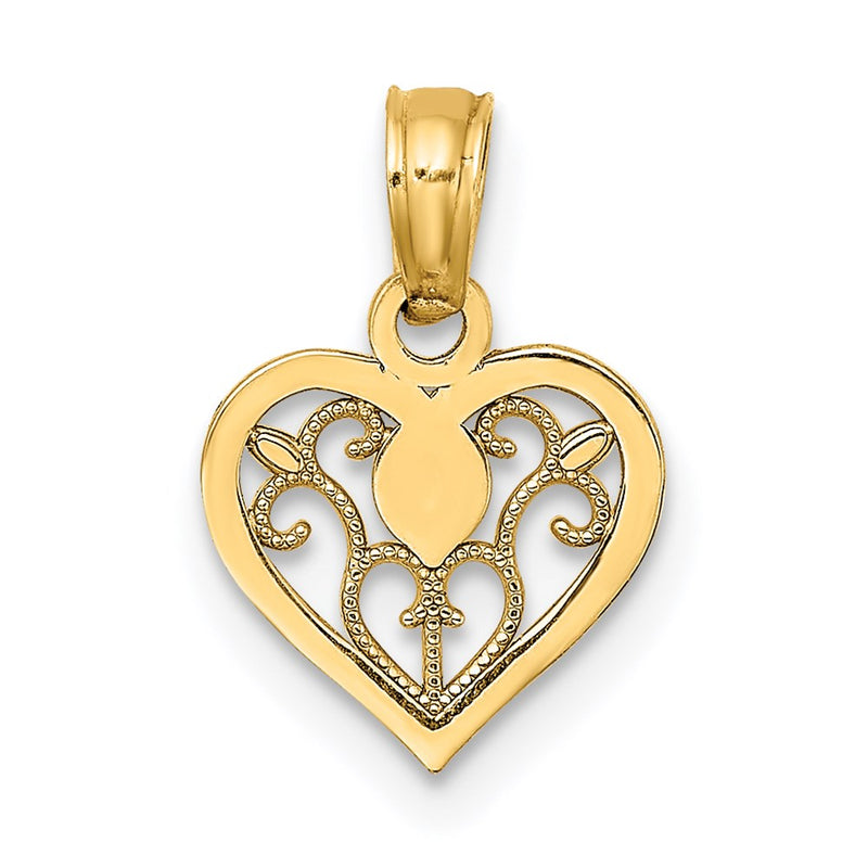 14K Yellow Gold Polished Filigree Heart Pendant