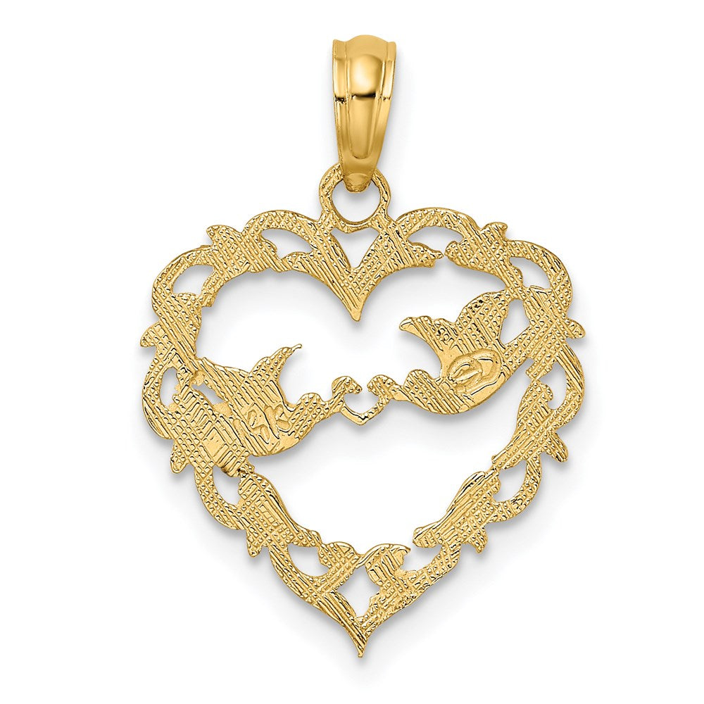 14K Yellow Gold Polished Love Birds In Heart Pendant