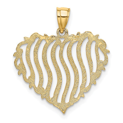 14K Yellow Gold Polished And Textured Heart Charm