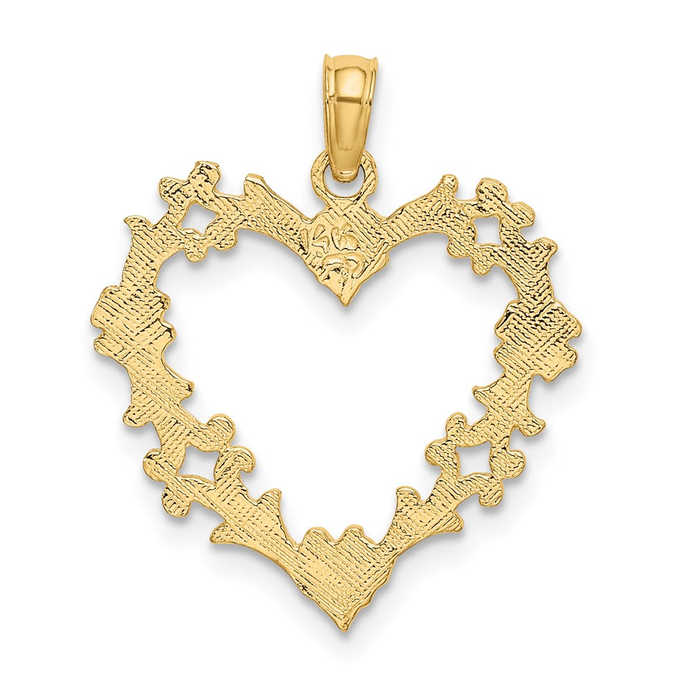 14K Yellow Gold Cut-Out Floral Heart Charm