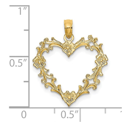 14K Yellow Gold Cut-Out Floral Heart Charm