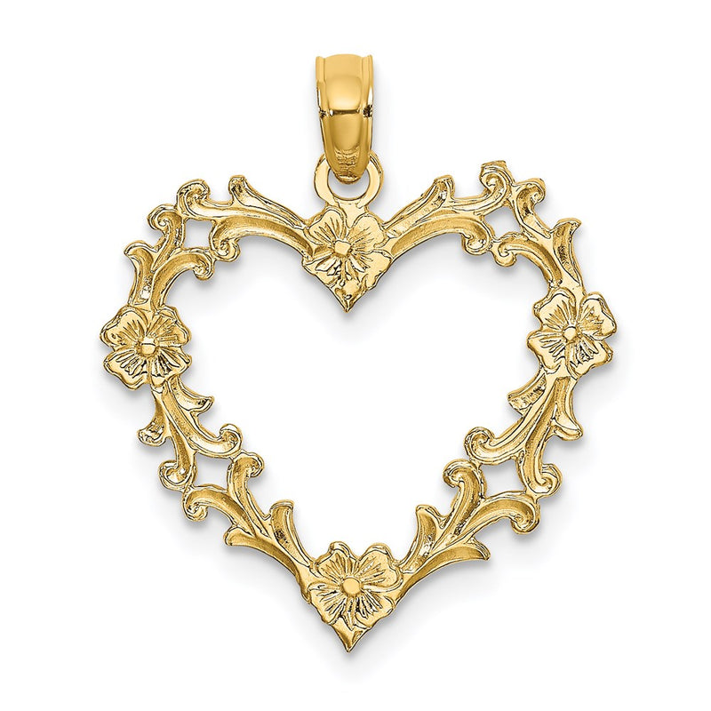 14K Yellow Gold Cut-Out Floral Heart Charm