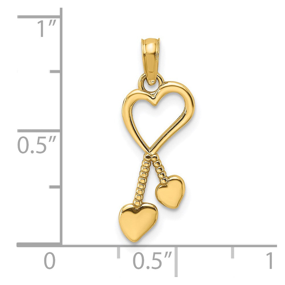 14K Yellow Gold Polished Heart W/ Double Tassle Charm