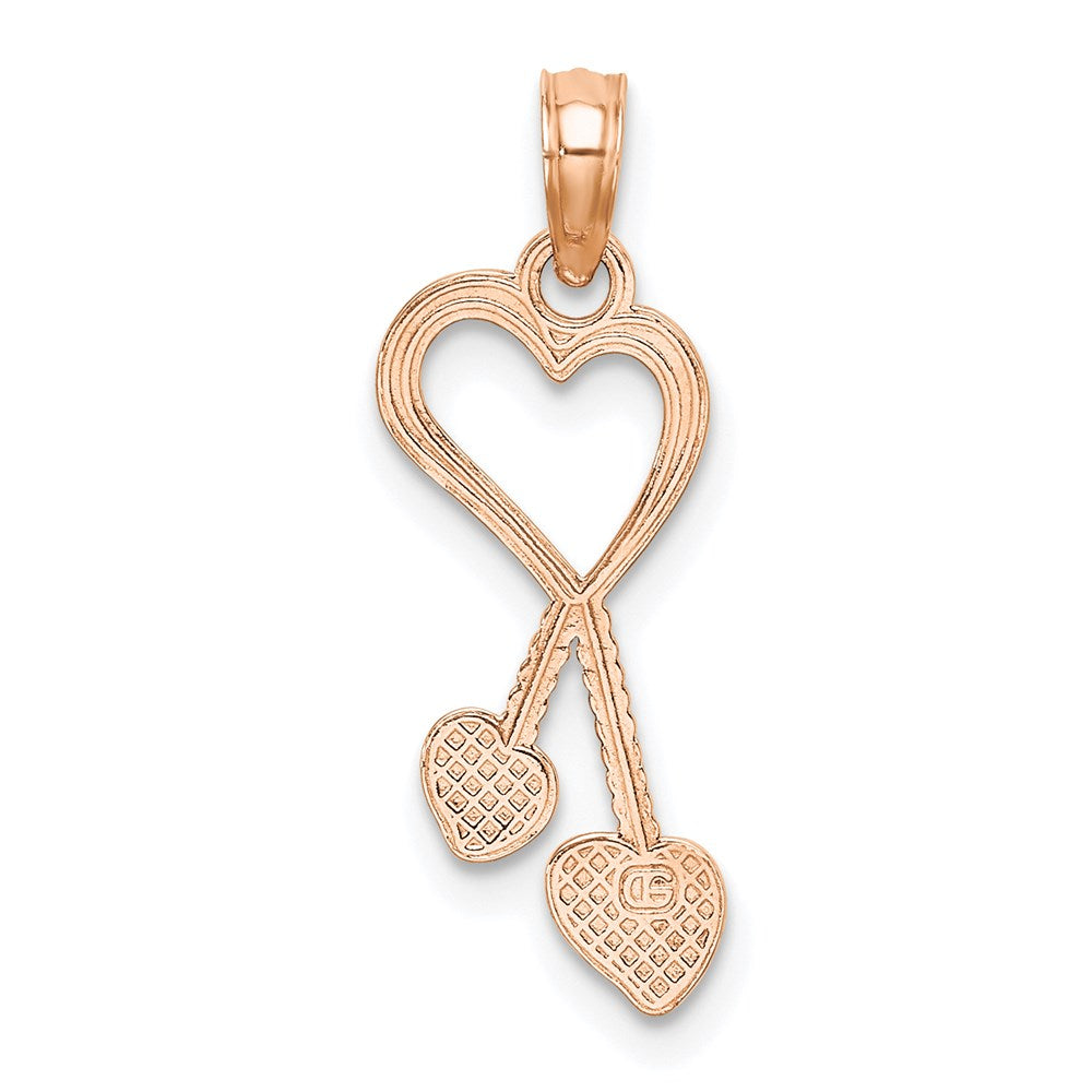 14K Rose Gold Polished Tassle Hearts Pendant
