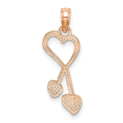 14K Rose Gold Polished Tassle Hearts Pendant