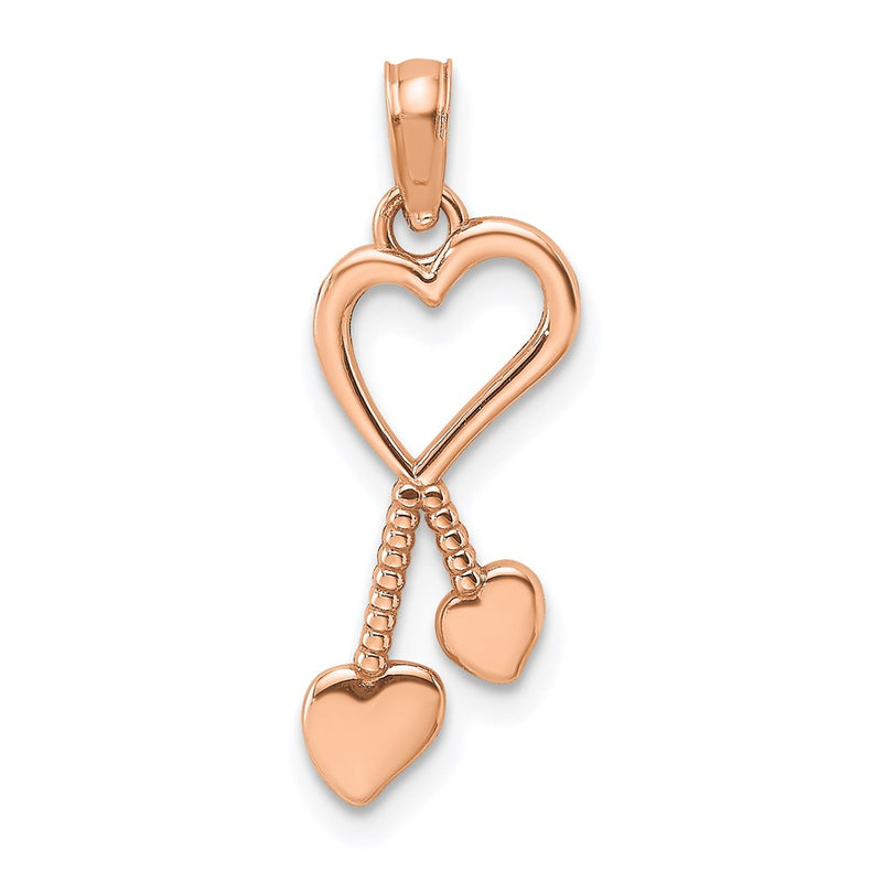 14K Rose Gold Polished Tassle Hearts Pendant