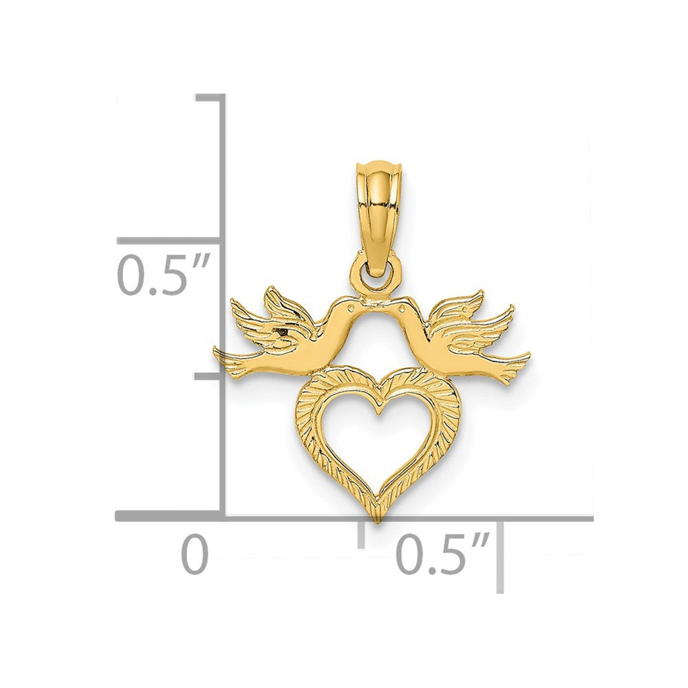 14K Yellow Gold Heart W/ Love Birds Charm