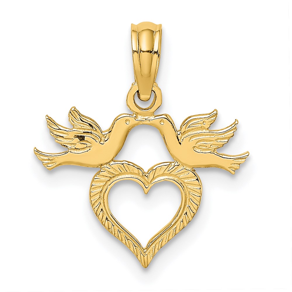 14K Yellow Gold Heart W/ Love Birds Charm