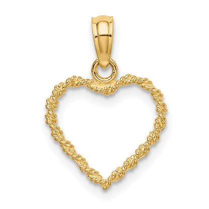 14K Yellow Gold 3D Rope Heart Pendant