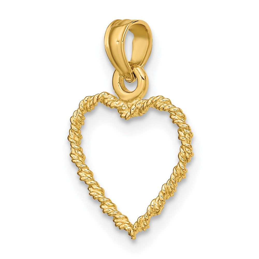 14K Yellow Gold 3D Rope Heart Pendant