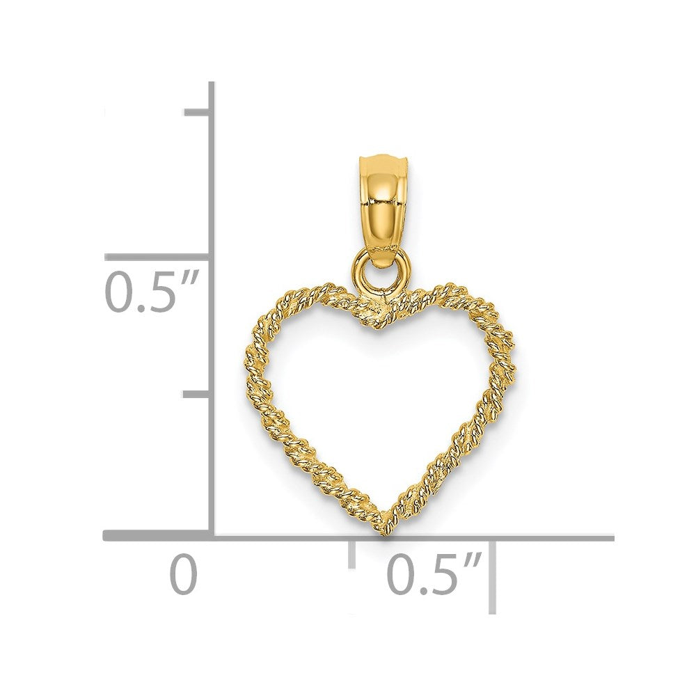 14K Yellow Gold 3D Rope Heart Pendant