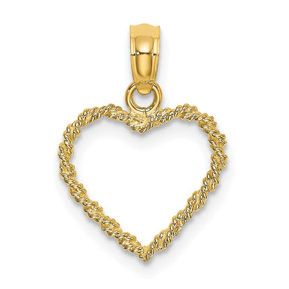 14K Yellow Gold 3D Rope Heart Pendant