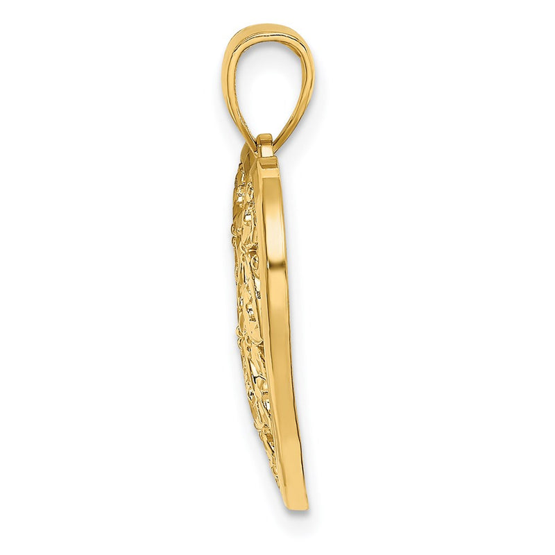 14K Yellow Gold Diamond-Cut Heart Pattern On Charm