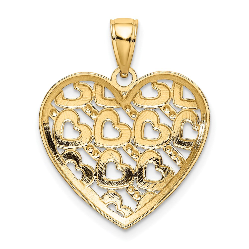 14K Yellow Gold Diamond-Cut Heart Pattern On Charm