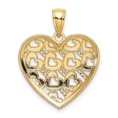 14K Yellow Gold Diamond-Cut Heart Pattern On Charm