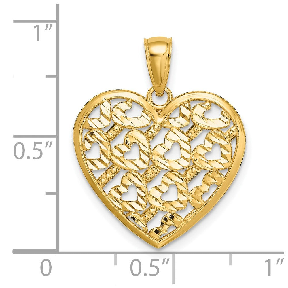 14K Yellow Gold Diamond-Cut Heart Pattern On Charm