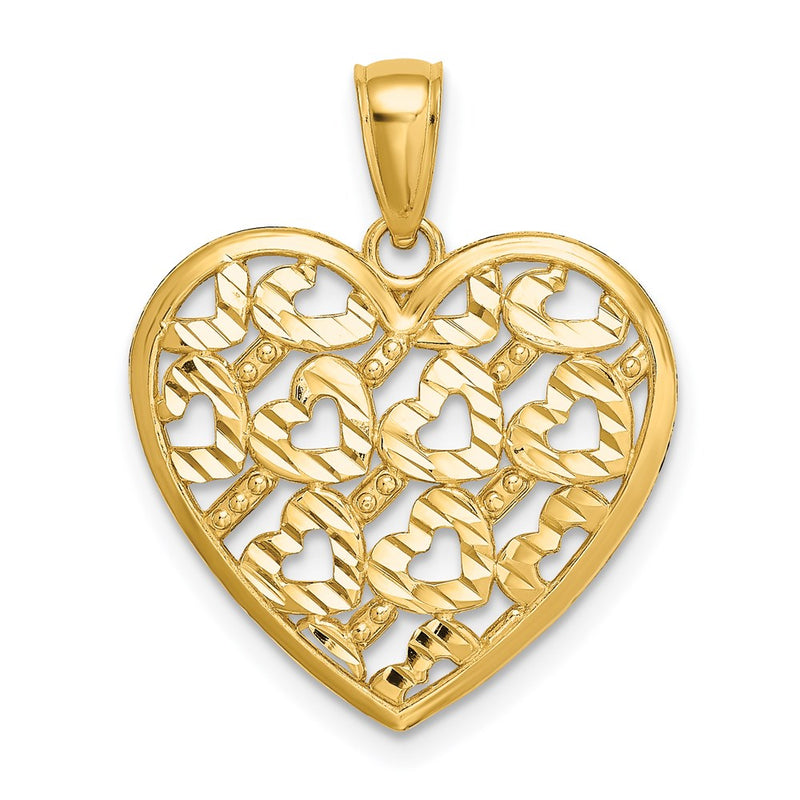 14K Yellow Gold Diamond-Cut Heart Pattern On Charm