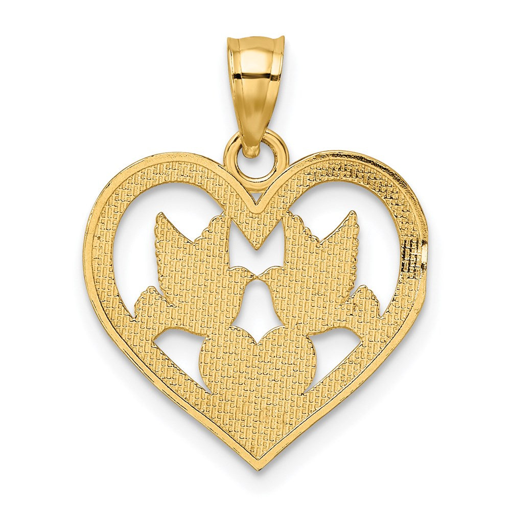 14K Yellow Gold Doves In Heart Charm