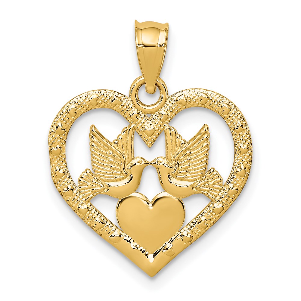 14K Yellow Gold Doves In Heart Charm