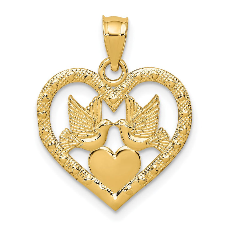 14K Yellow Gold Doves In Heart Charm