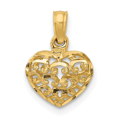 14K Yellow Gold 3-D Diamond-Cut Mini Puffed Heart Charm