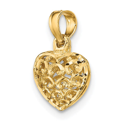 14K Yellow Gold 3-D Diamond-Cut Mini Puffed Heart Charm