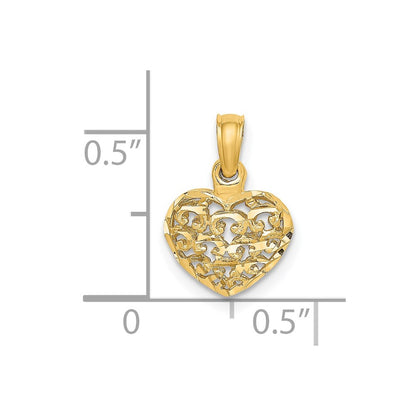 14K Yellow Gold 3-D Diamond-Cut Mini Puffed Heart Charm