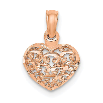 14K Rose Gold Polished 3-D Puffed Heart Pendant