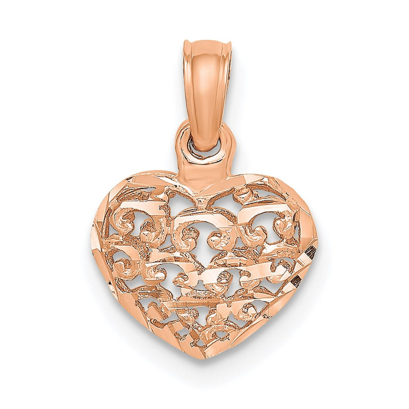 14K Rose Gold Polished 3-D Puffed Heart Pendant