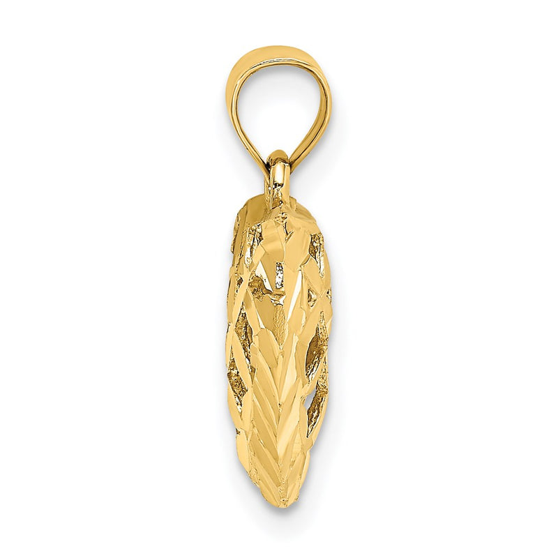 14K Yellow Gold 3-D Diamond-Cut Filigree Puffed Heart Charm
