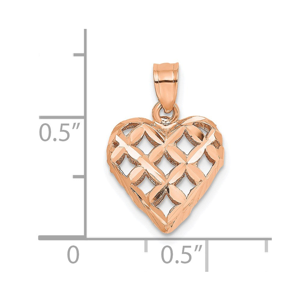 14K Rose Gold Polished 3-D Diamond-Cut Puffed Heart Charm