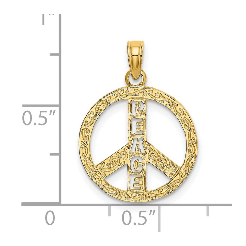 14K Yellow Gold Flat Textured Peace Sign Charm