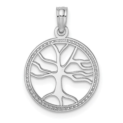 14K White Gold Small Tree Of Life In Round Frame Charm