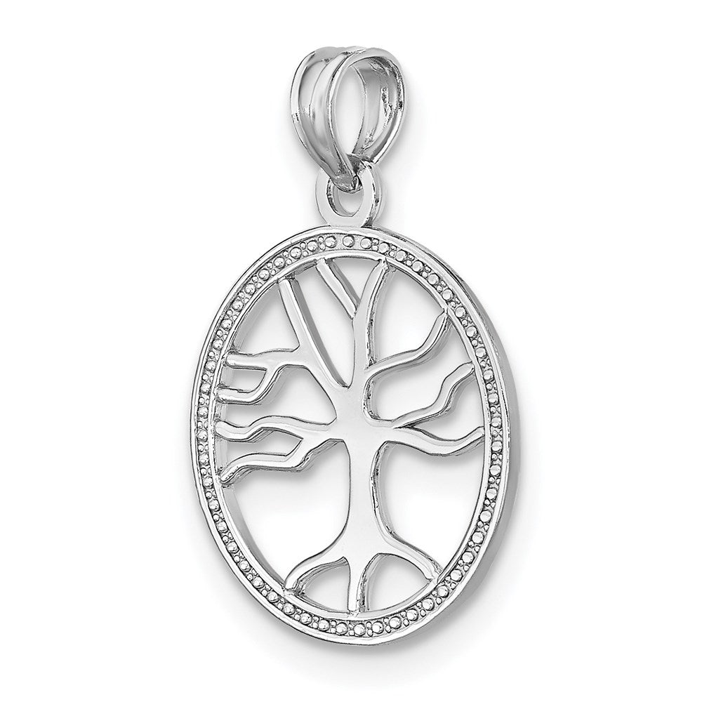 14K White Gold Small Tree Of Life In Round Frame Charm