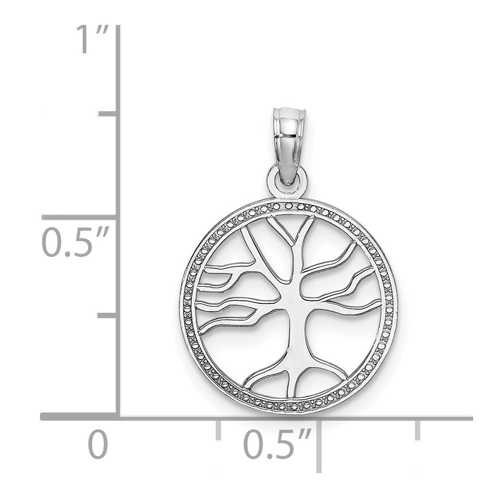 14K White Gold Small Tree Of Life In Round Frame Charm