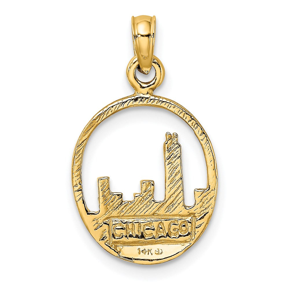 14K Yellow Gold Chicago Skyline In Circle Frame Charm
