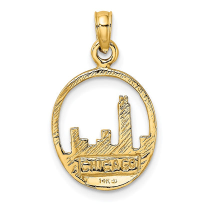 14K Yellow Gold Chicago Skyline In Circle Frame Charm