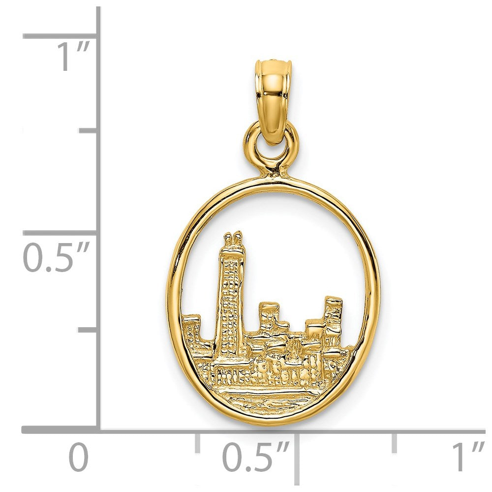 14K Yellow Gold Chicago Skyline In Circle Frame Charm