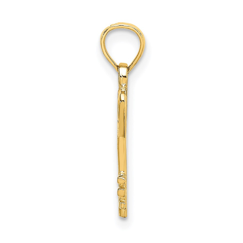 14K Yellow Gold 3D Key W/ Heart Charm