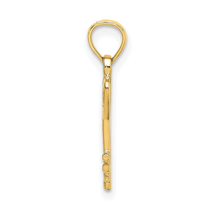 14K Yellow Gold 3D Key W/ Heart Charm