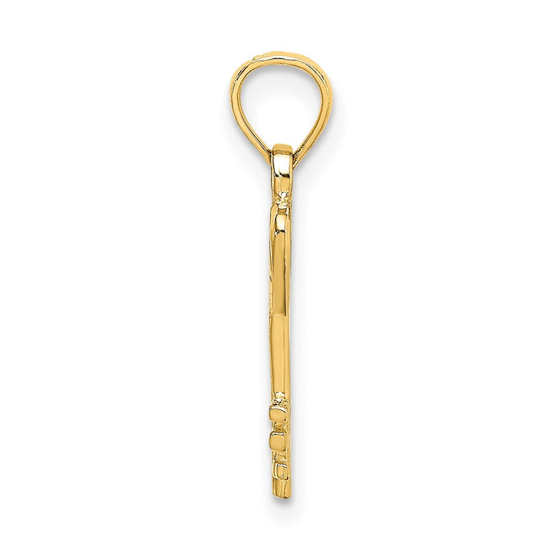 14K Yellow Gold 3D Key W/ Heart Charm