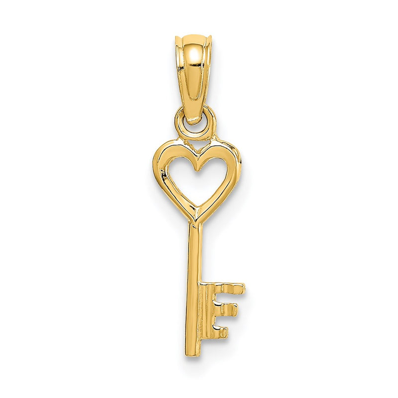 14K Yellow Gold 3D Key W/ Heart Charm